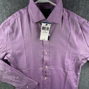 NWT Polo Ralph Lauren Men Button Up Shirt PURPLE Slim Fit Easy Care 14.5 32/33